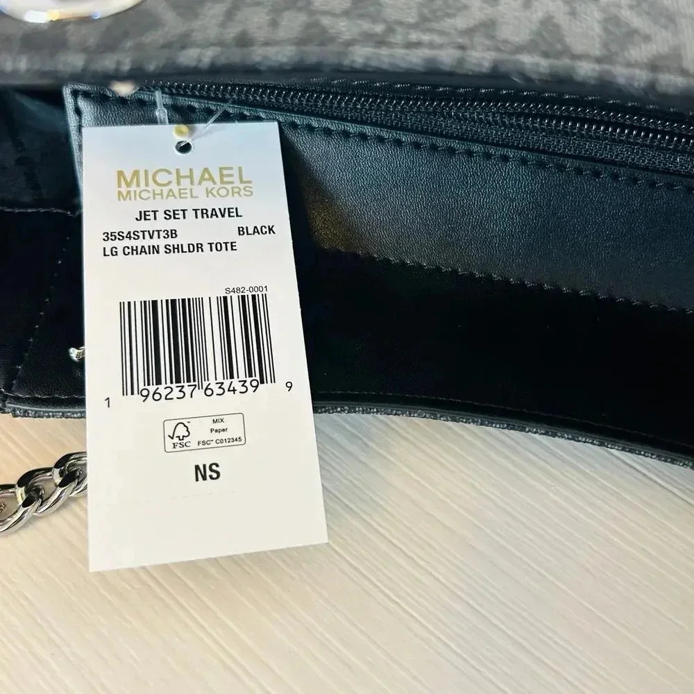 Michael Kors Purse jet set travel large chain tote shoulder bag black signature - Picture 9 of 10
